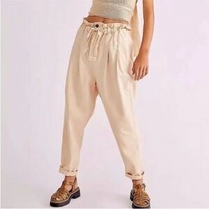 Free People Margate Pleated Drawstring Cargo Trouser Medium Cream Tan